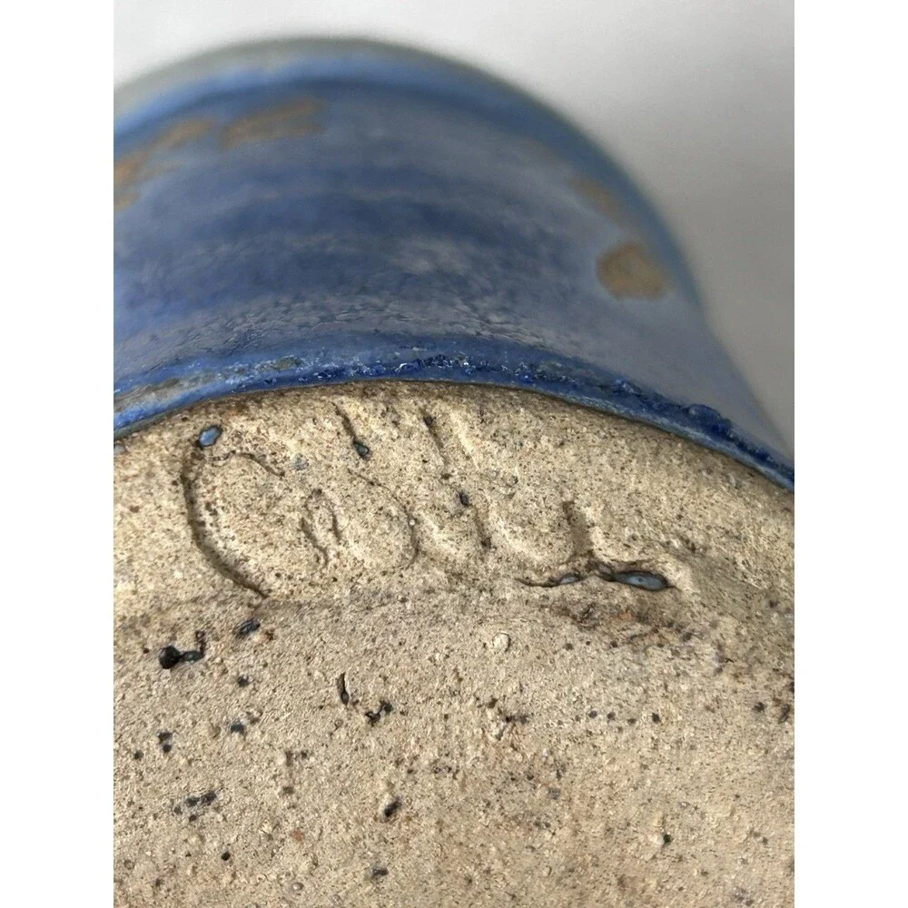 VTG Signed Hand-thrown studio pottery whiskey style jug sgraffito MCM Folk